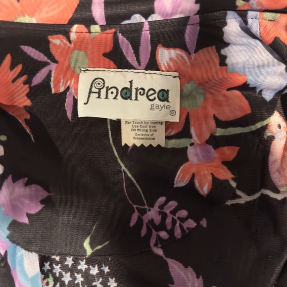 70s Black Floral Blouse Peony Clematis Birds Fun Vintage Made in USA Sz Small - Picture 7 of 8